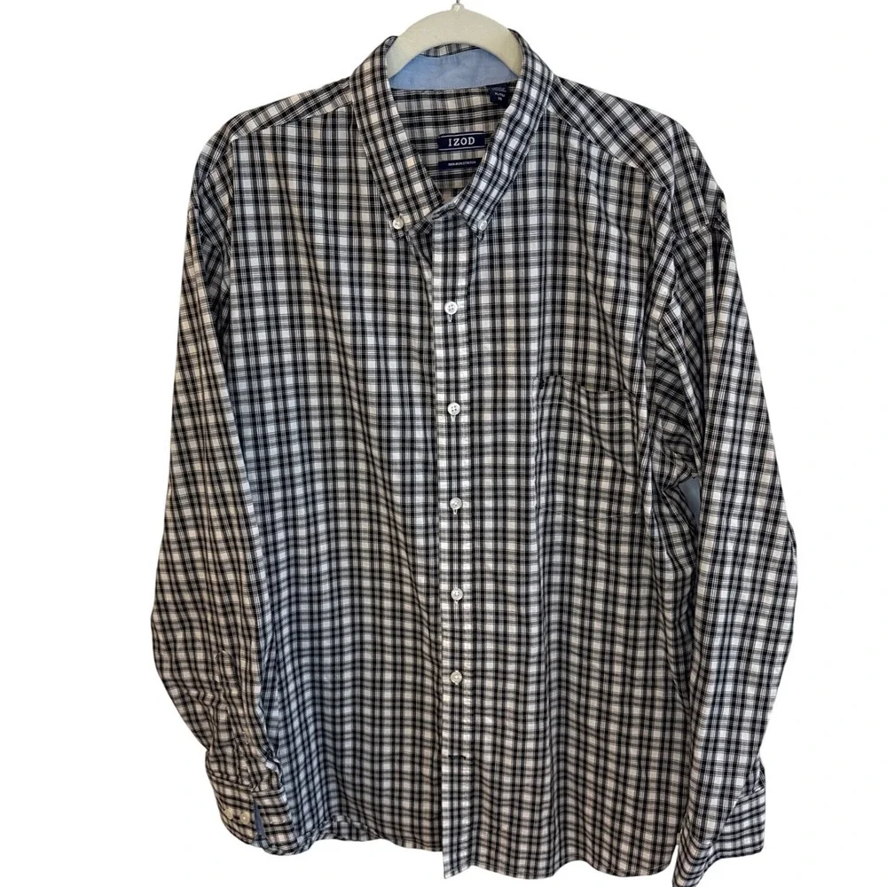 IZOD Mens Plaid Non Iron‎ Stretch Button Down Shirt XL Tall GUC